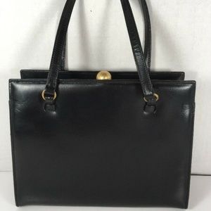 Leopold True Vtg Small Black Faux Leather Handbag